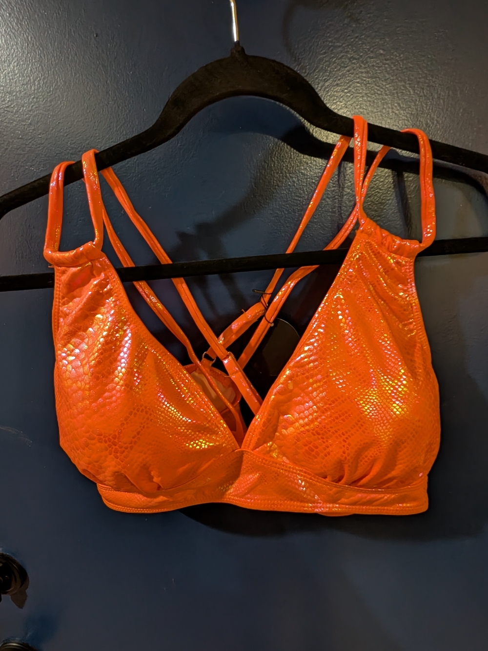 NWT XXL Orange Iridescent Snake Print Strappy Bikini Top